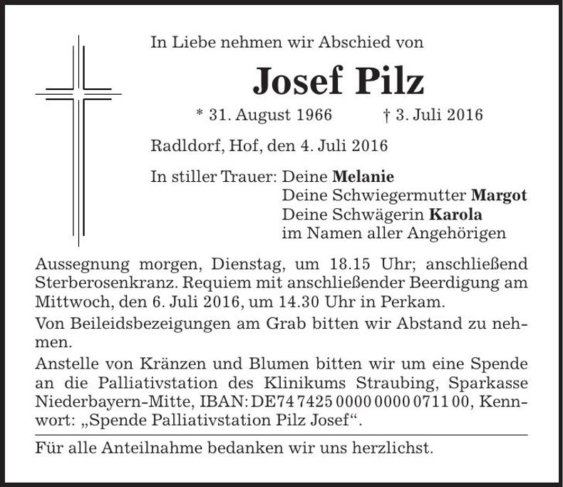 Traueranzeige Josef Pilz