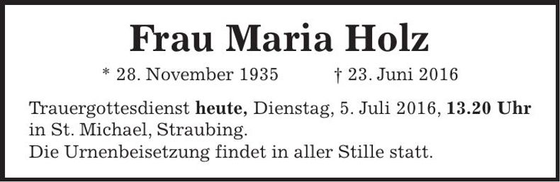 Traueranzeige Maria Holz