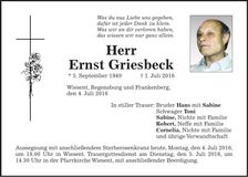 Traueranzeige Ernst Griesbeck