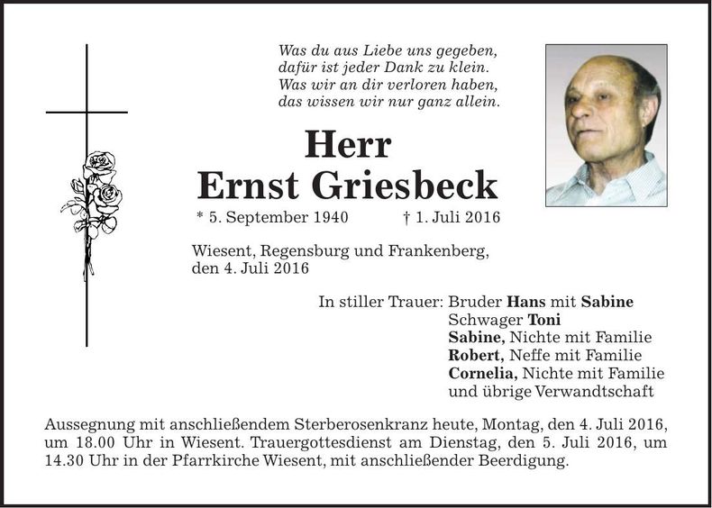 Traueranzeige Ernst Griesbeck
