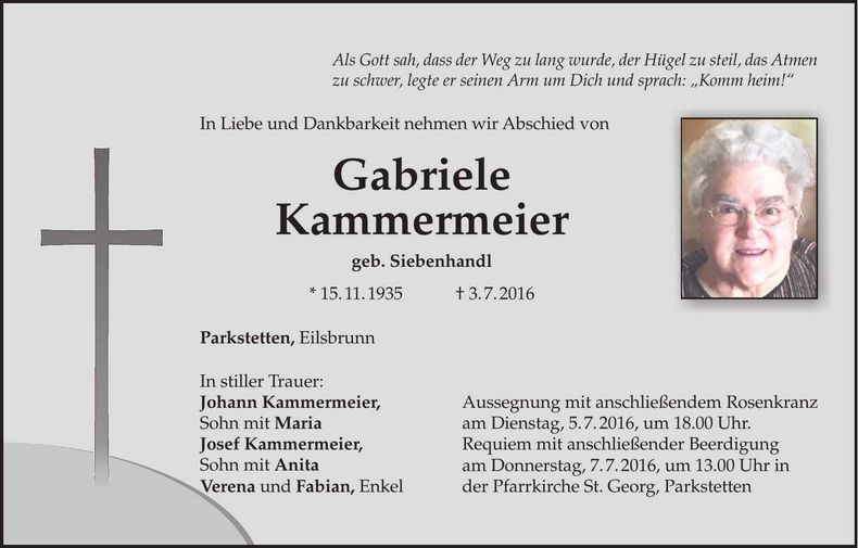 Traueranzeige Gabriele Kammermeier