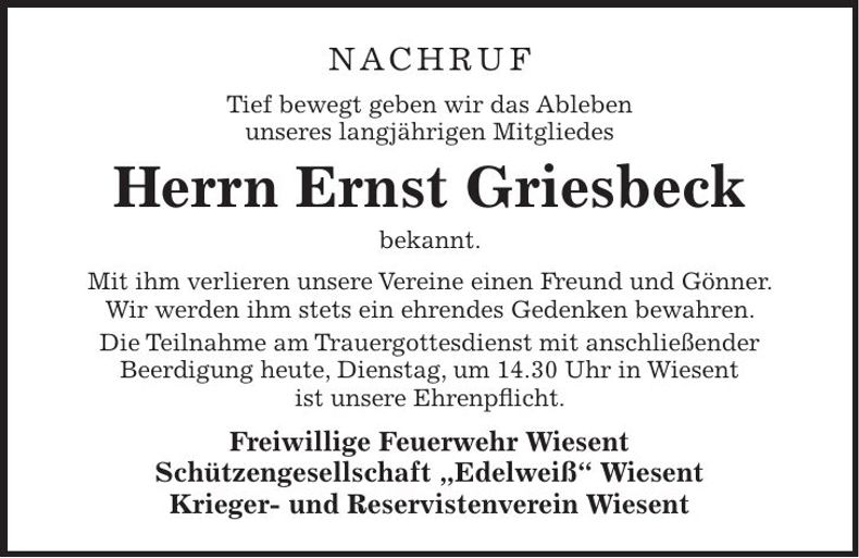 Traueranzeige Ernst Griesbeck