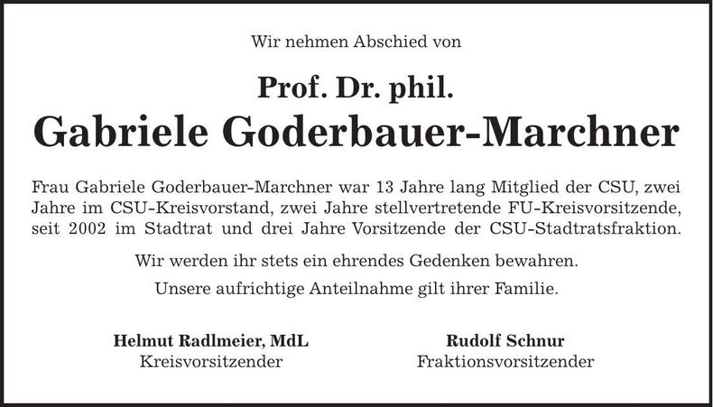 Traueranzeige Gabriele GOderbauer-Marchner