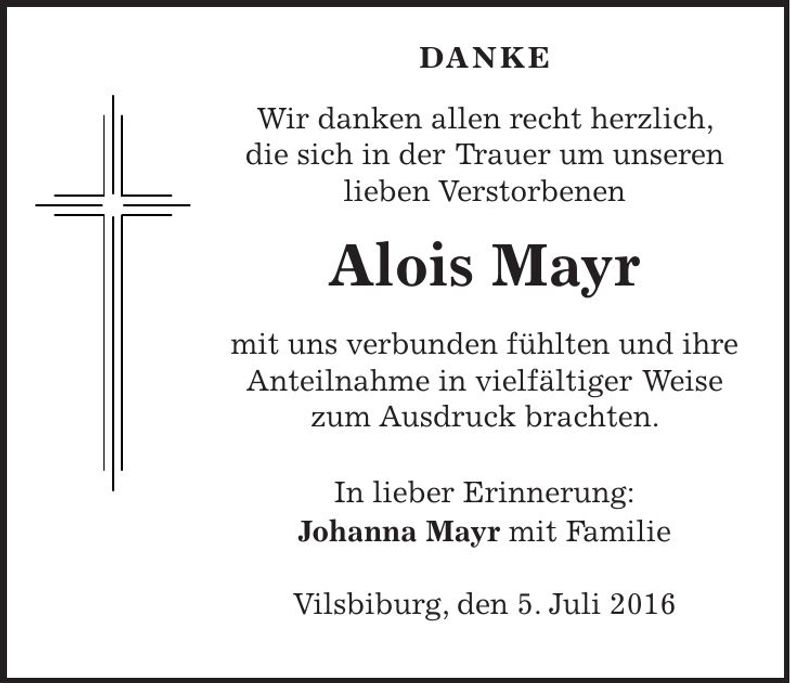 Traueranzeige Alois Mayr