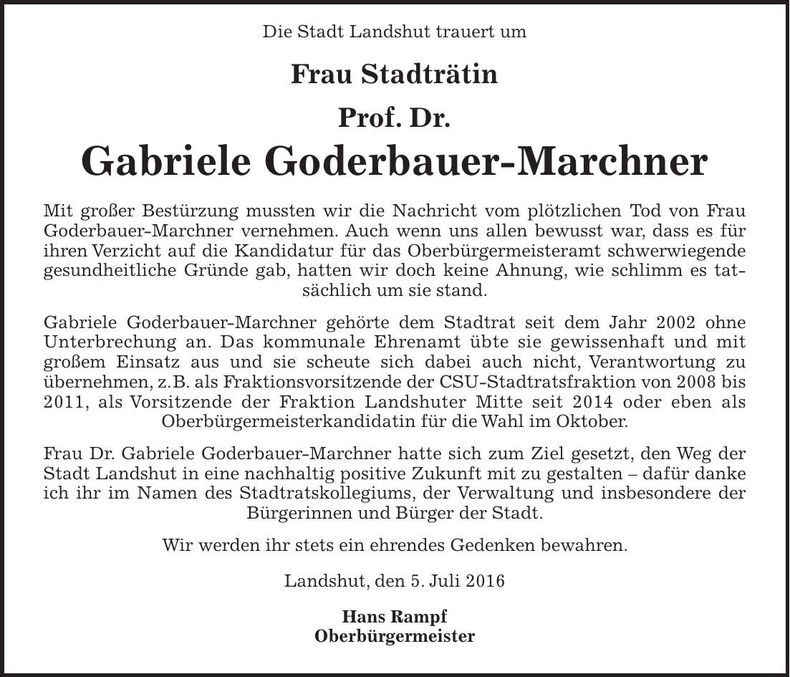 Traueranzeige Gabriele Goderbauer-Marchner