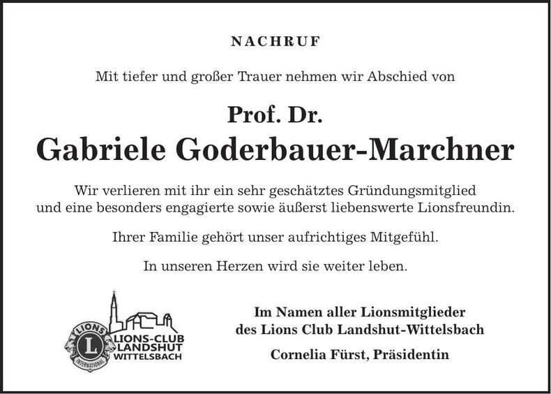 Traueranzeige Gabriele Goderbauer-Marchner
