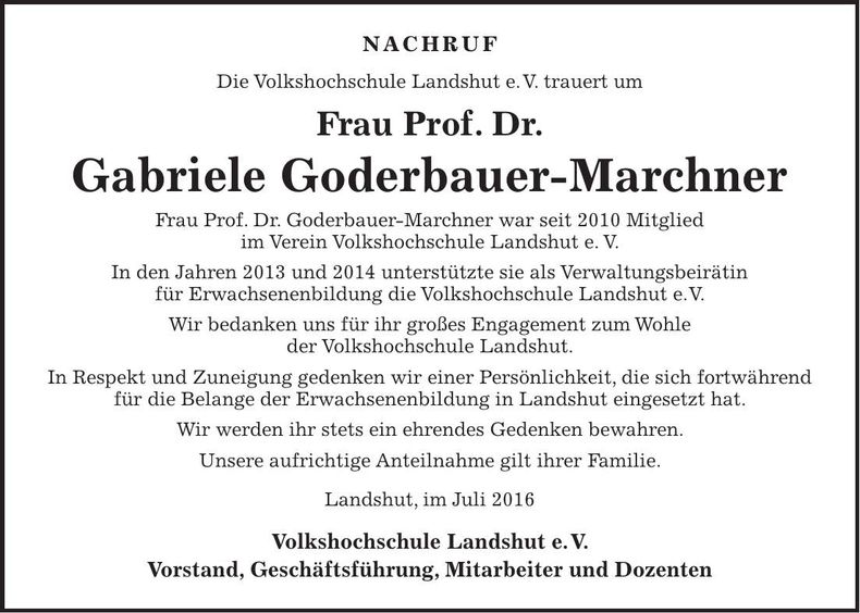 Traueranzeige Gabriele Goderbauer-Marchner