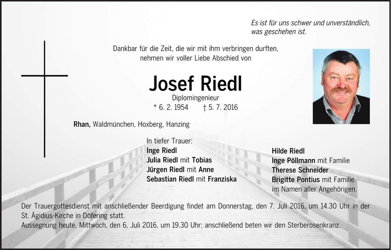 Traueranzeige Josef Riedl