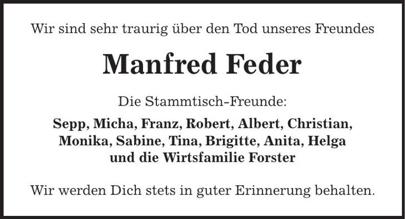 Traueranzeige Manfred Feder