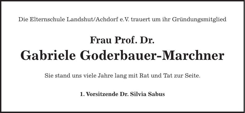 Traueranzeige Gabriele Goderbauer-Marchner