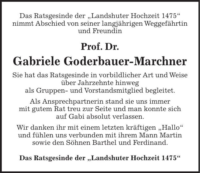 Traueranzeige Gabriele Goderbauer-Marchner