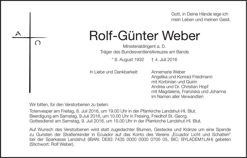 Traueranzeige Rolf-Günter Weber