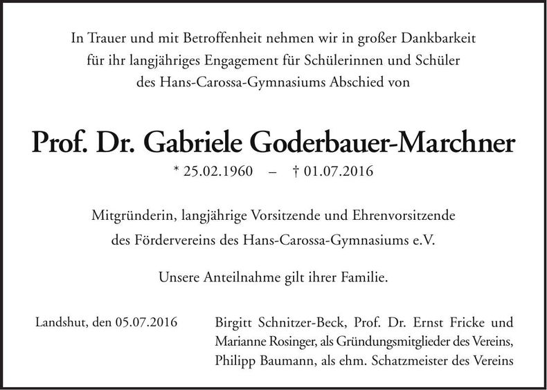 Traueranzeige Gabriele Goderbauer-Marchner