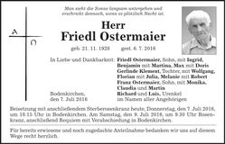 Traueranzeige Friedrich Ostermaier