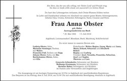 Traueranzeige Anna Obster