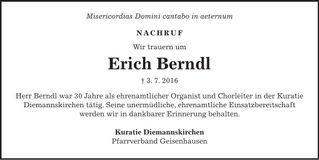 Traueranzeige Erich Berndl