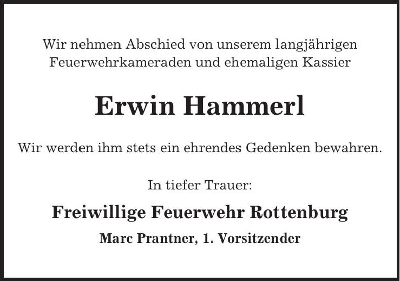 Traueranzeige Erwin Hammerl