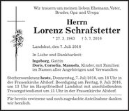 Traueranzeige Lorenz Schrafstetter