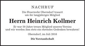 Traueranzeige Heinrich Kollmer