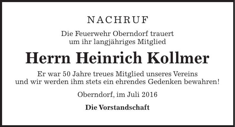 Traueranzeige Heinrich Kollmer