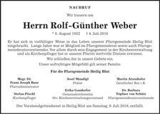 Traueranzeige Rolf-Günther Weber