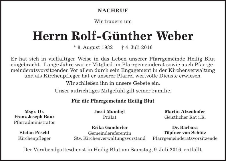 Traueranzeige Rolf-Günther Weber