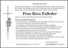 Traueranzeige Rosa Fußeder