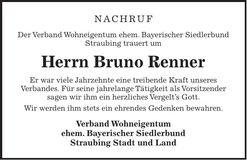 Traueranzeige Bruno Renner