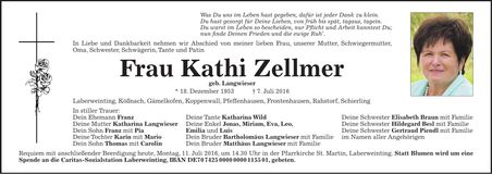 Traueranzeige Kathi Zellmer