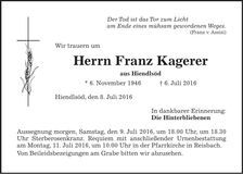 Traueranzeige Franz Kagerer