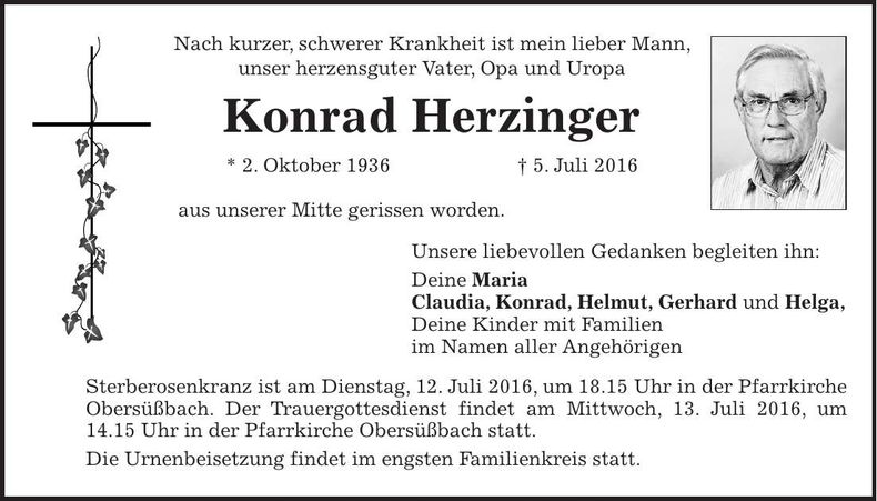 Traueranzeige Konrad Herzinger