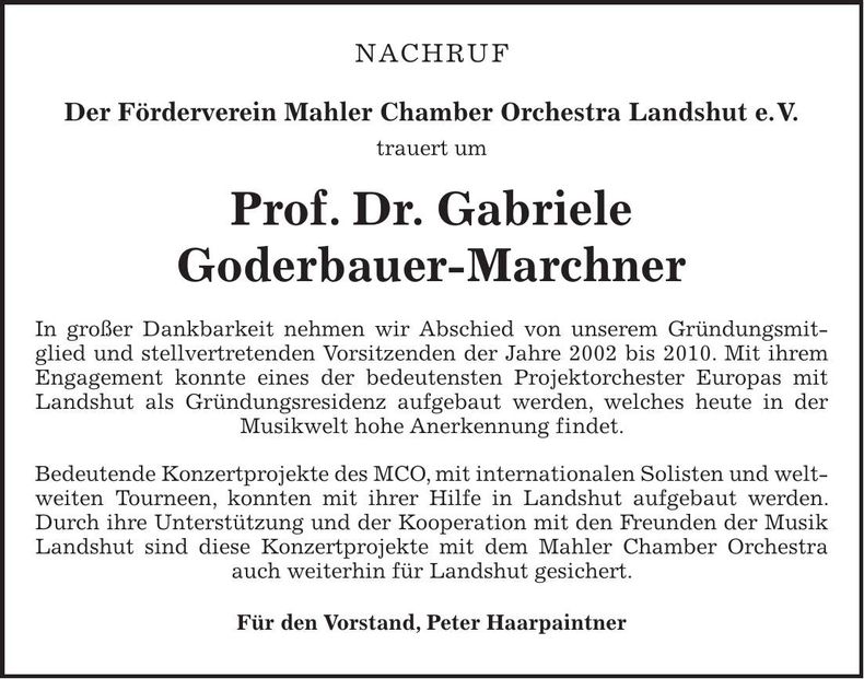 Traueranzeige Gabriele Goderbauer-Marchner