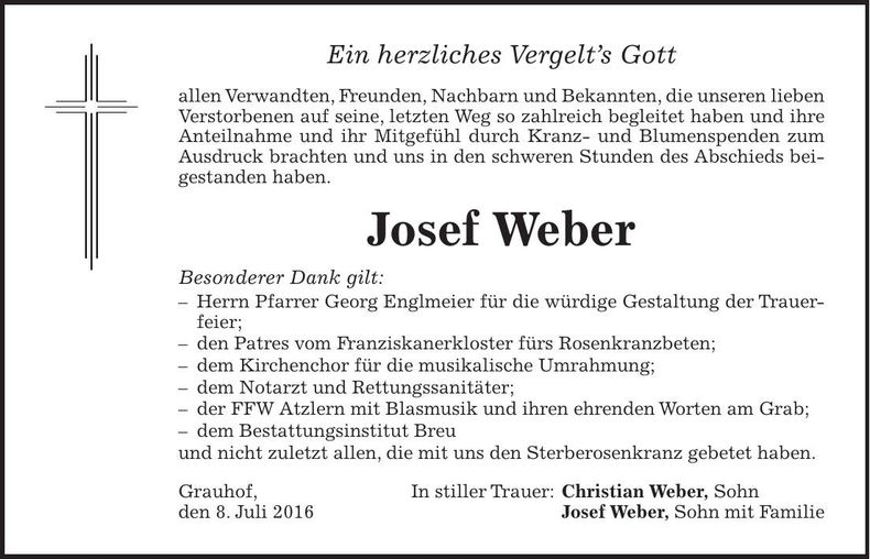 Traueranzeige Josef Weber