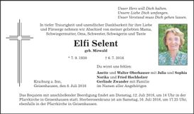 Traueranzeige Elfi Selent