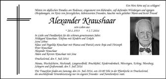 Traueranzeige Kraushaar Alexander
