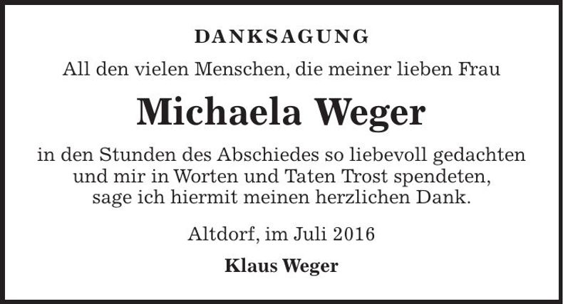 Traueranzeige Michaela Weger