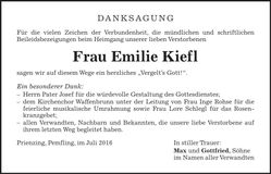 Traueranzeige Emilie Kiefl