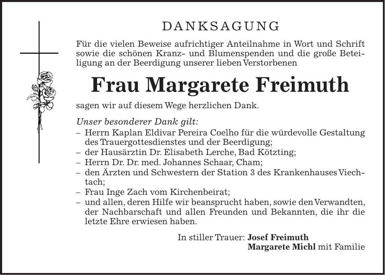 Traueranzeige Margarete Freimuth