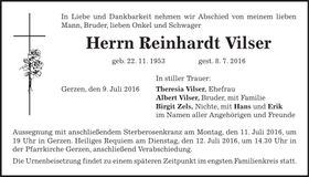 Traueranzeige Reinhard Vilser