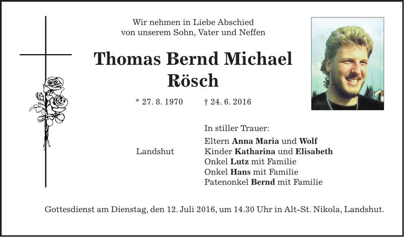 Traueranzeige Thomas Bernd Michael Rösch