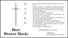 Traueranzeige Werner Maslo
