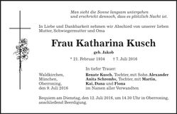Traueranzeige Katharina Kusch