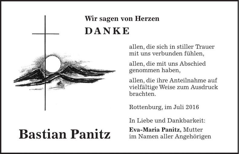 Traueranzeige Bastian Panitz