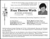 Traueranzeige Therese Wirth