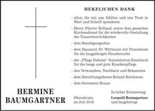 Traueranzeige Hermine Baumgartner