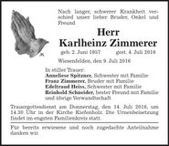 Traueranzeige Karlheinz Zimmerer