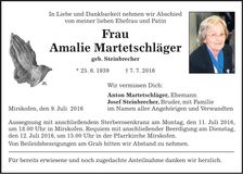 Traueranzeige Amalie Martetschläger