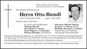 Traueranzeige Otto Biendl