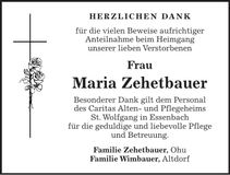 Traueranzeige Maria Zehetbauer
