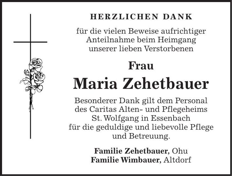 Traueranzeige Maria Zehetbauer